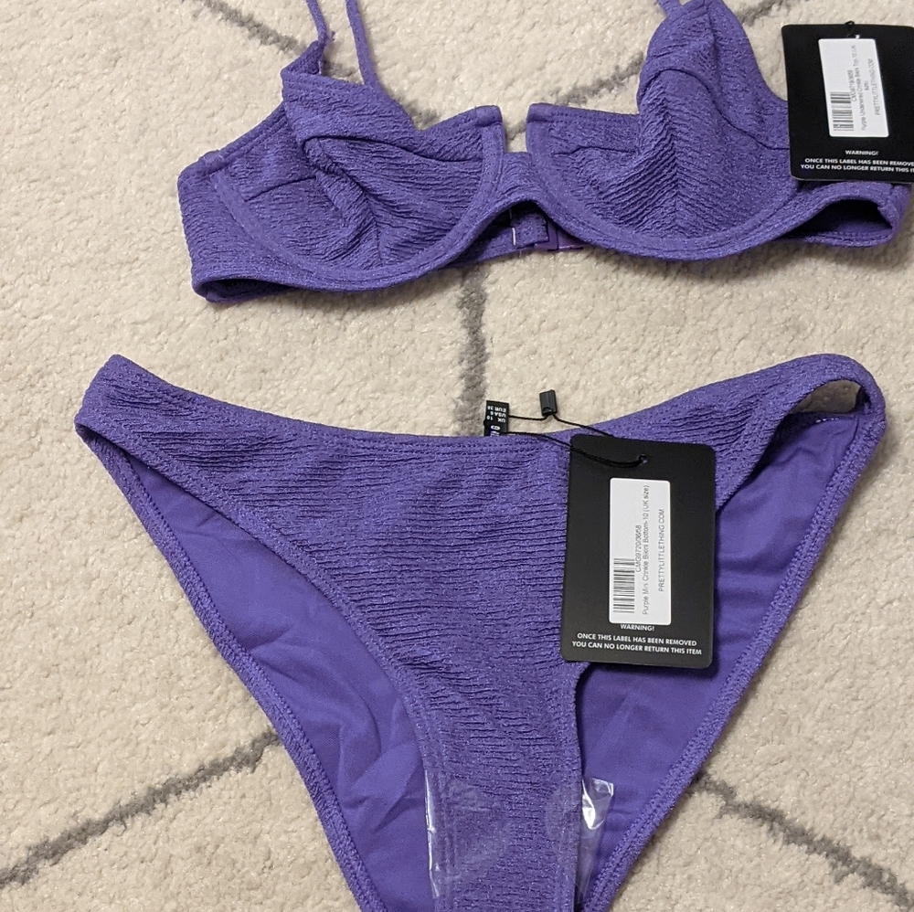 Purple Mini Crinkle Underwired Square Neck Bikini